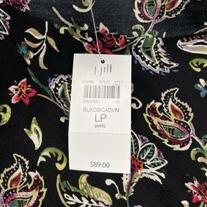 J Jill Tunic Top Peasant Rayon Blouse Womens Sz LP  Floral Print Black MSRP: $89